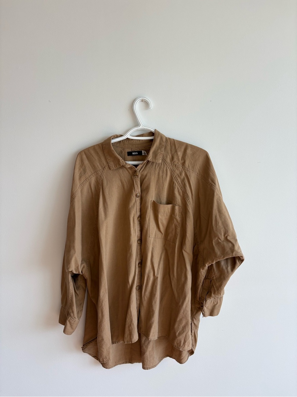 BDG Relaxed Collared Button-Up Shirt in Camel Brown